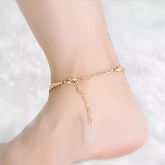 Silver Snake Chain Herringbone Anklet Minimalist Bohemian Ankle Bracelet NWT - Picture 4 of 8